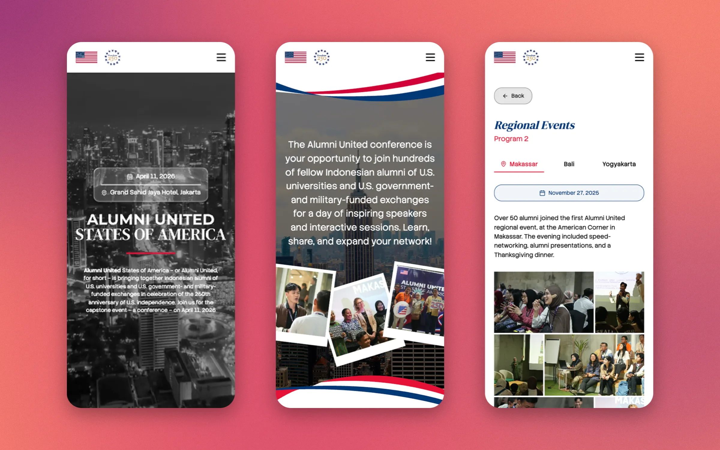 Mobile: landing, about and a regional-event recap