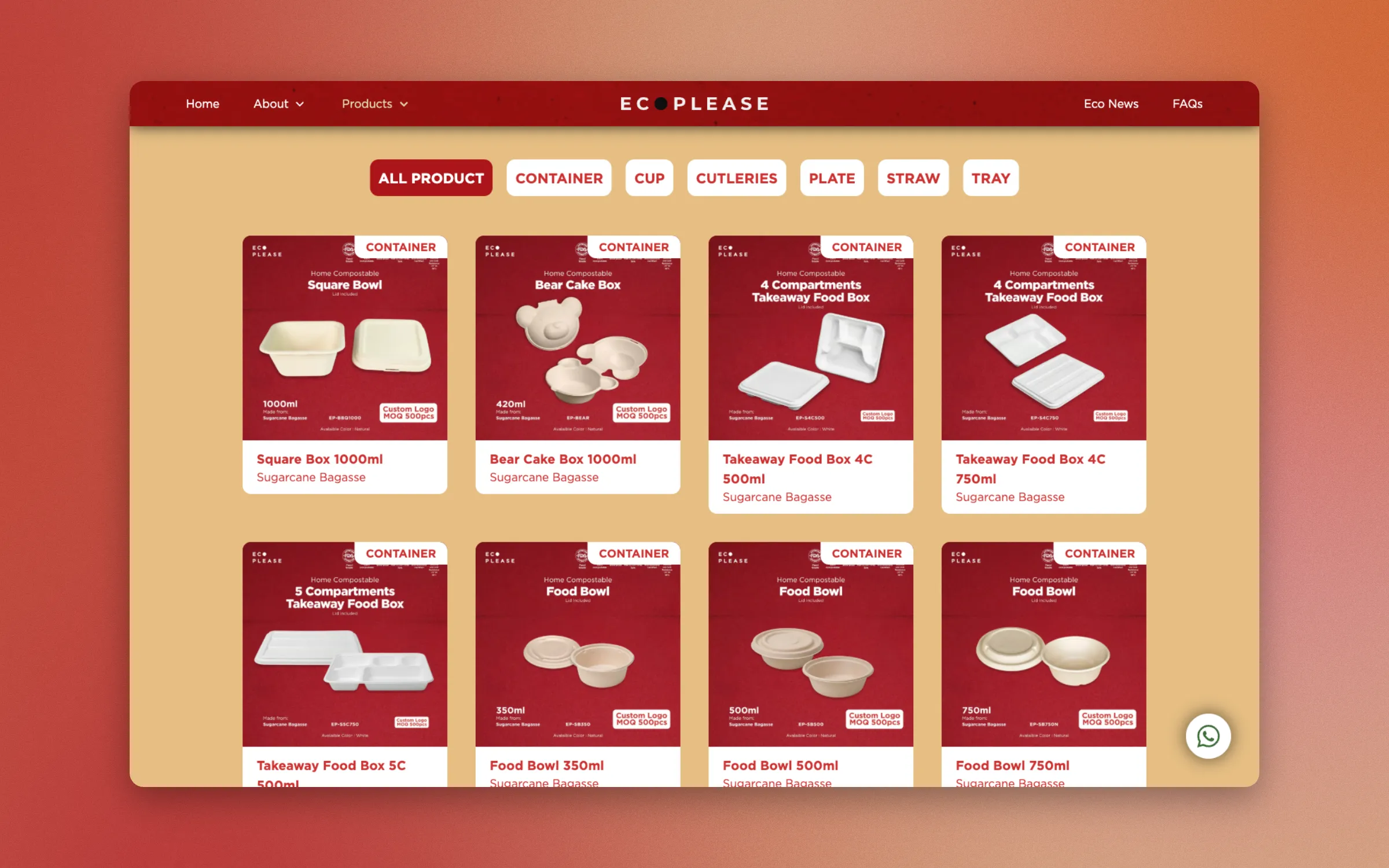 Product catalogue, filtered by category