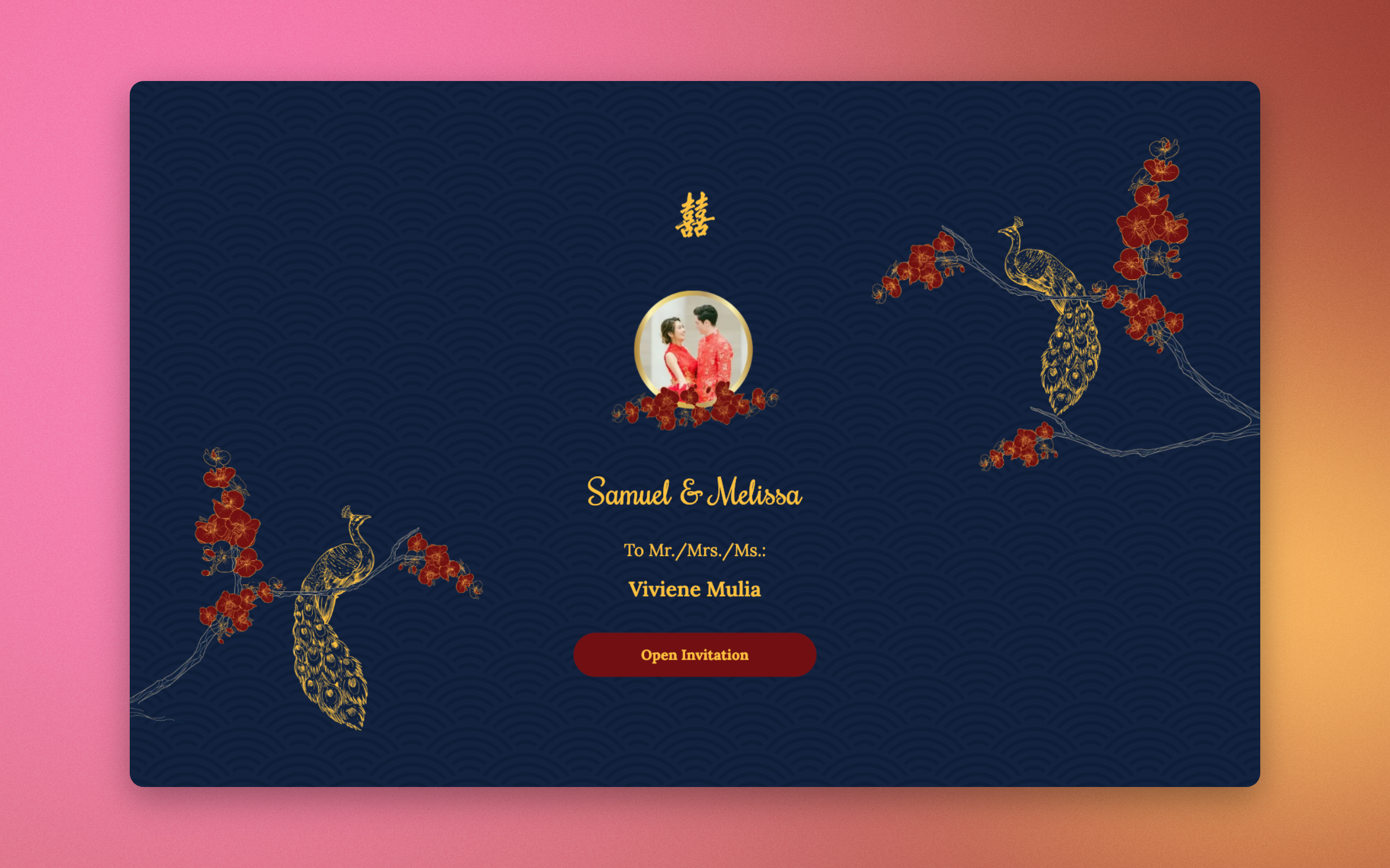 A live invitation cover, personalised to the invited guest
