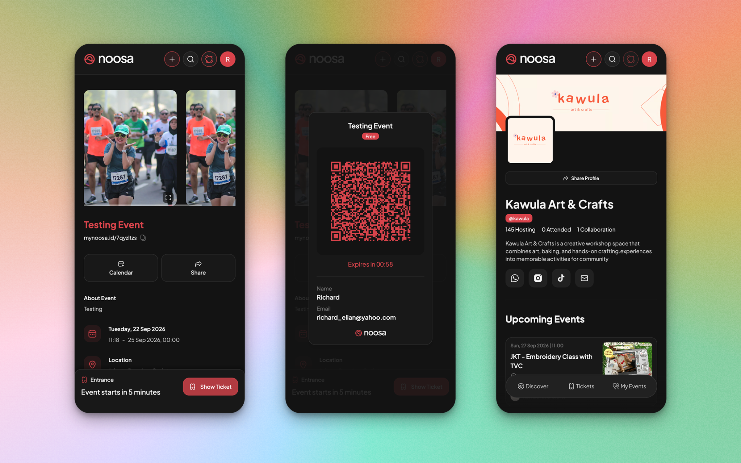 Mobile: event, ticket QR and organiser