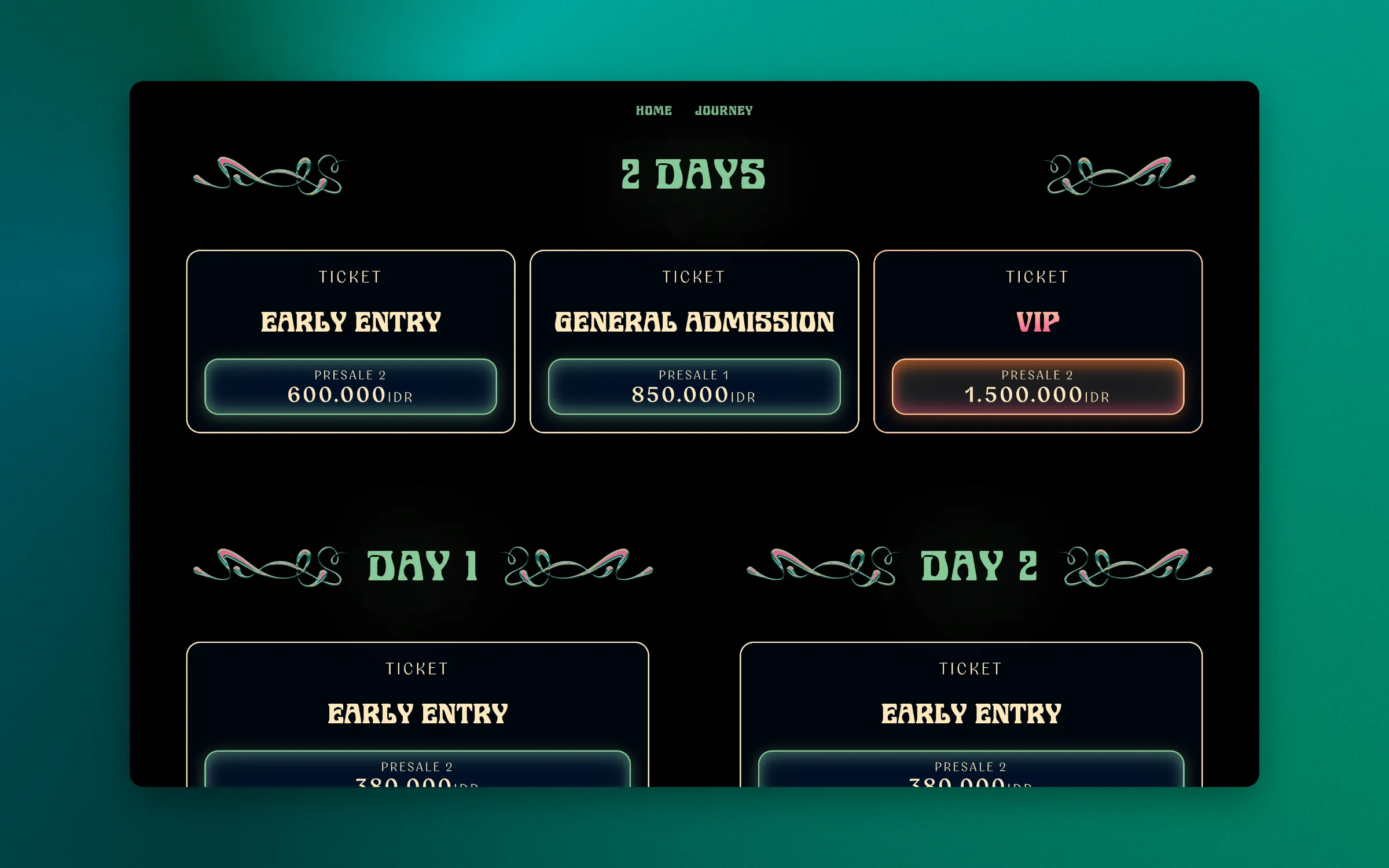 Ticket tiers: three groups, three tiers each
