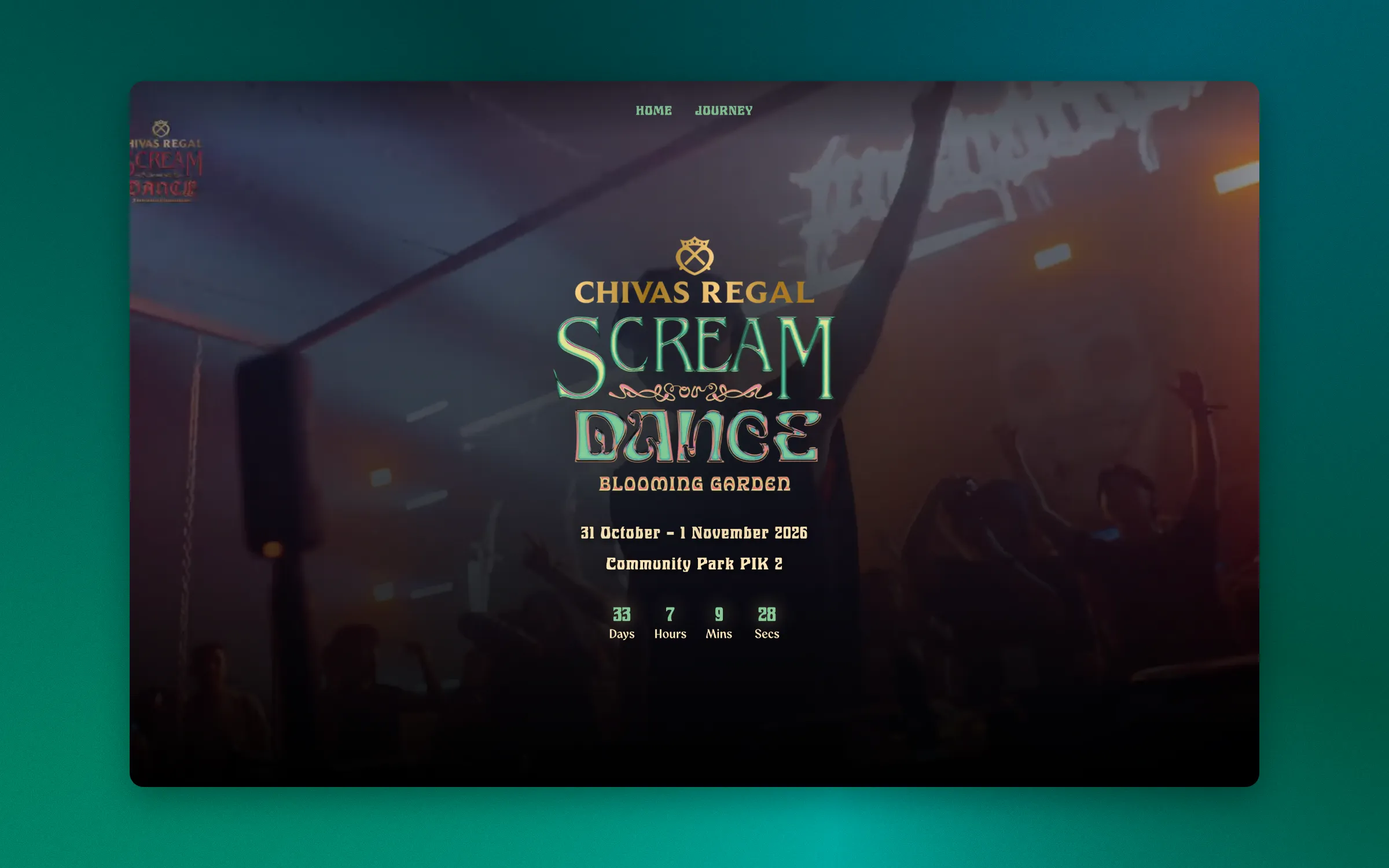 Scream or Dance 2026: video hero with countdown