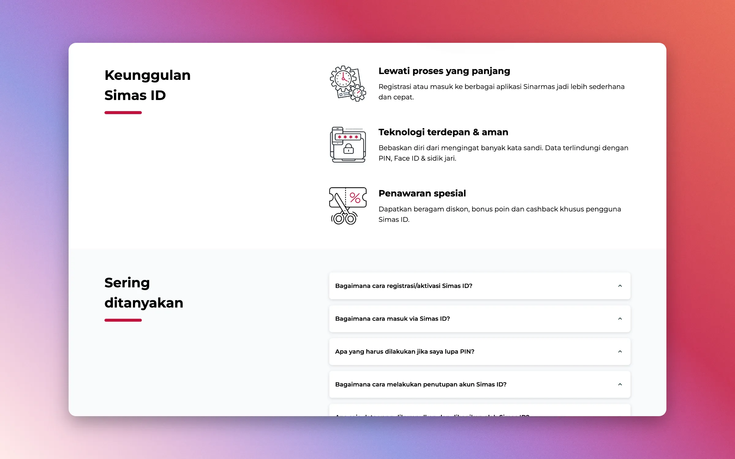 Landing page: benefits and FAQ