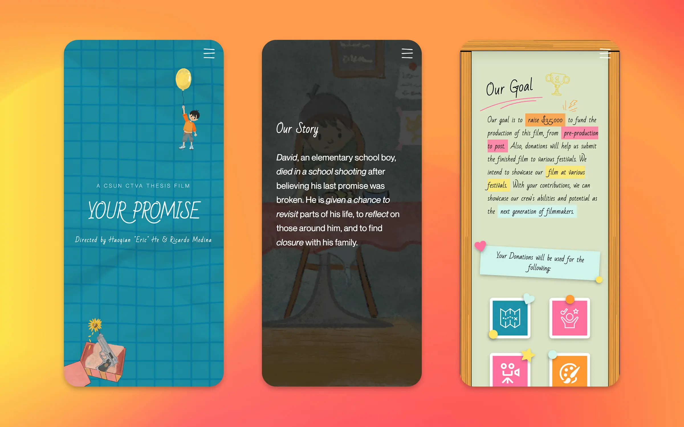 Mobile: landing, story and the goal